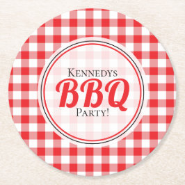 Red White Gingham Pattern Family BBQ Ronde Kartonnen Onderzetter