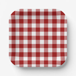 Red White Gingham Pattern Papieren Bordje