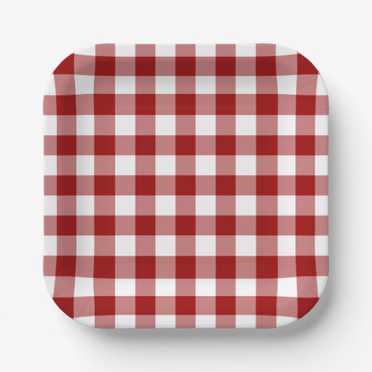 Red White Gingham Pattern Papieren Bordje (Voorkant)