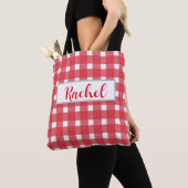 Red White Gingham Persoonlijke Canvas tas (Dichtbij)