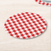 Red & White Gingham Plaid controleert rustieke bru Ronde Kartonnen Onderzetter (Gebogen)