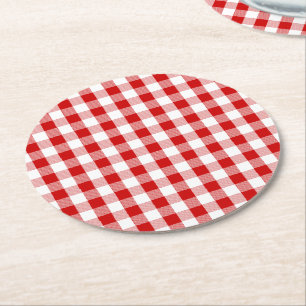 Red & White Gingham Plaid controleert rustieke bru Ronde Kartonnen Onderzetter