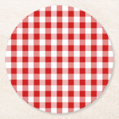 Red & White Gingham Plaid controleert rustieke bru Ronde Kartonnen Onderzetter (Voorkant)