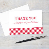 Red White Gingham Plaid Wedding Monogram Bedankkaart