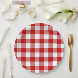 Red & White Gingham Summer Picnic Papieren Bordje
