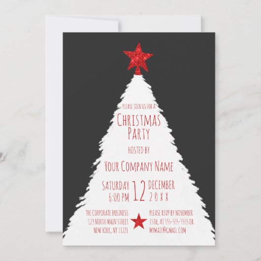 Red White Glitter Star Tree Corporate Kerstmis Kaart (Voorkant)