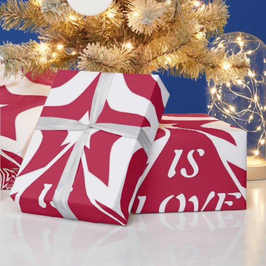 Red & White God Is Love Star Pattern Christmas Cadeaupapier (Feestdagen)