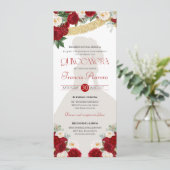 Red White Gold Blooms Papel Picado Charro Quince Kaart (Staand voorkant)