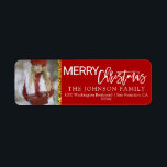 Red White Gold Christmas Voeg foto retouradres toe Etiket<br><div class="desc">Elegante en stijlvolle retour labels voor Merry Christmas (Xmas) Vakantie wenskaarten / enveloppen. Voeg familiefoto of ander afbeelding toe. Faux gouden glitter. Moderne witte letters voor familienaam en adres. Letterkleur en lettertype kunnen worden gewijzigd.</div>