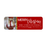 Red White Gold Christmas Voeg foto retouradres toe Etiket<br><div class="desc">Elegante en stijlvolle retour labels voor Merry Christmas (Xmas) Vakantie wenskaarten / enveloppen. Voeg familiefoto of ander afbeelding toe. Faux gouden glitter. Moderne witte letters voor familienaam en adres. Letterkleur en lettertype kunnen worden gewijzigd.</div>