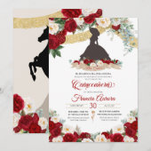 Red White Gold Elegant Floral Charro Quinceanera I Kaart (Voorkant / Achterkant)