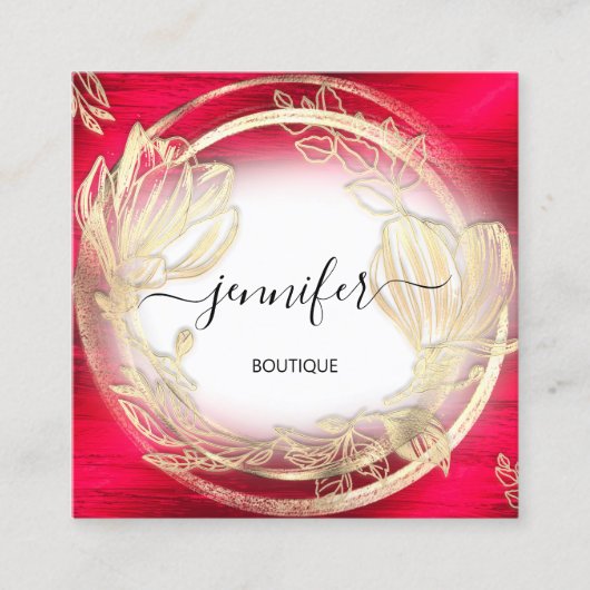 Red White Gold Floral Lijst QRCode Logo Vierkante Visitekaartje (Voorkant)