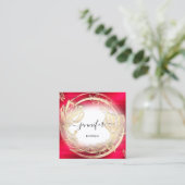 Red White Gold Floral Lijst QRCode Logo Vierkante Visitekaartje (Staand voorkant)