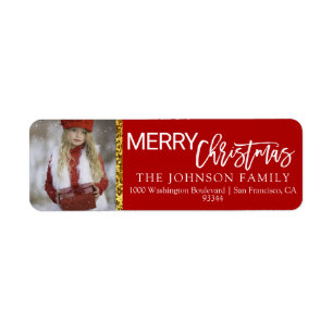 Red White Gold Kerstmis Voeg FOTO Return-adres toe Etiket