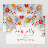 Red White Gold Ornament Corporate Kerstparty Kaart (Voorkant / Achterkant)