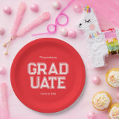 Red & White Graduation Party Customizable Papieren Bordje (Feest)