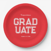 Red & White Graduation Party Customizable Papieren Bordje (Voorkant)