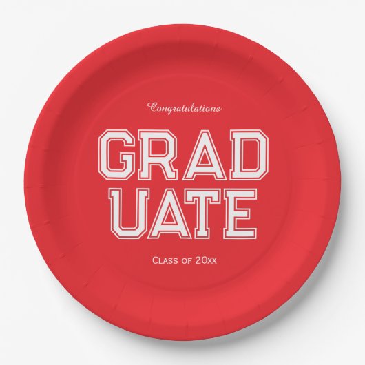 Red & White Graduation Party Customizable Papieren Bordje (Voorkant)
