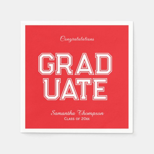 Red & White Graduation Party Napkins Customizable Servet (Voorkant)