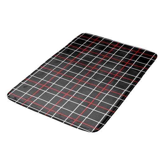 Red White Graphical Lines Black Plaid Design  Badmat (Gekanteld)