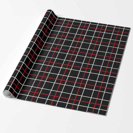 Red White Graphical Lines Black Plaid Design Cadeaupapier (Uitgerold)