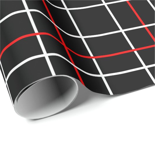 Red White Graphical Lines Black Plaid Design Cadeaupapier (Rol Hoek)