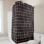 Red White Graphical Lines Black Plaid Design  Douchegordijn