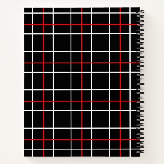 Red White Graphical Lines Black Plaid Design Notitieboek (Achterkant)
