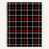 Red White Graphical Lines Black Plaid Design Notitieboek (Voorkant)