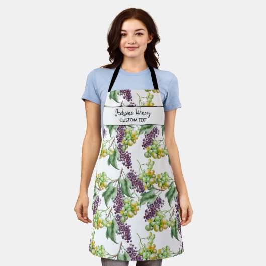 Red White Graps Wine Pattern Aangepaste naam Schort (Gedragen)