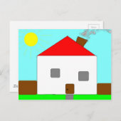 Red White Green Blue House Tekening, kunst voor ki Briefkaart (Voorkant / Achterkant)