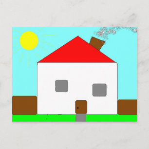 Red White Green Blue House Tekening, kunst voor ki Briefkaart