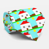 Red White Green Blue House Tekening, kunst voor ki Stropdas (Opgerold)