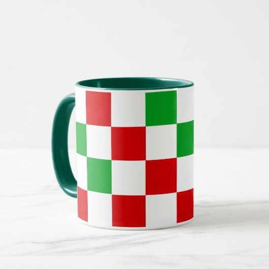 Red White Green Checkered Pattern Design  Mok (Voorkant links)