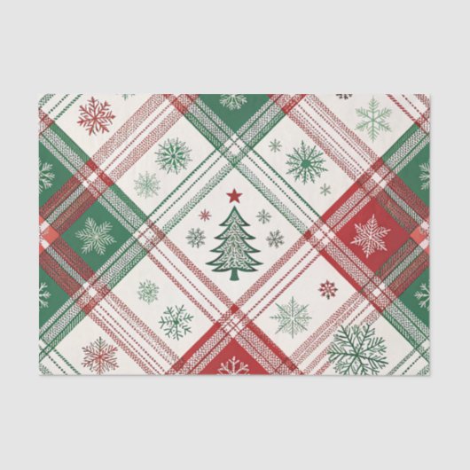 RED WHITE GREEN CHRISTMAS PLAID PATTERN TISSUEPAPIER (Voorkant)