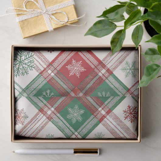 RED WHITE GREEN CHRISTMAS PLAID PATTERN TISSUEPAPIER (Geschenk)