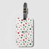 Red White Green Dots Christmas Bagagelabel (Voorkant (verticaal))