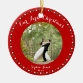 Red White Green First huwelijkskerstversiering Keramisch Ornament (Voorkant)