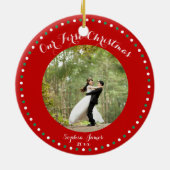 Red White Green First huwelijkskerstversiering Keramisch Ornament (Achterkant)