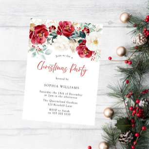 Red White Green Floral Family Kerstparty Kaart