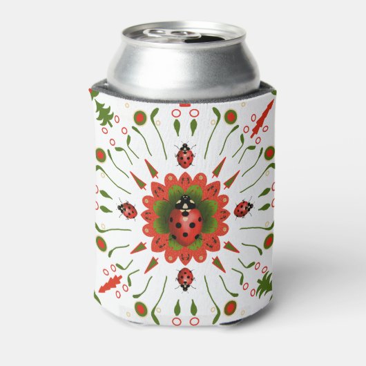Red, white, & green ladybug design  blikjeskoeler (Blikje Achterkant)