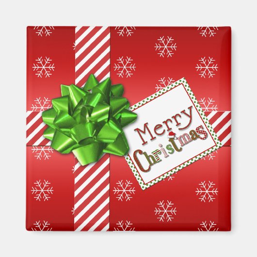 Red White Green Merry kerstsnowflakes Magnet (Voorkant)