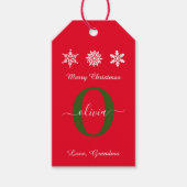Red White Green Monogram script Merry Kerstry Cadeaulabel (Voorkant)