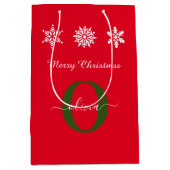 Red White Green Monogram script Merry Kerstry Medium Cadeauzakje (Voorkant)