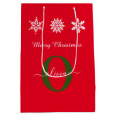 Red White Green Monogram script Merry Kerstry Medium Cadeauzakje (Achterkant)