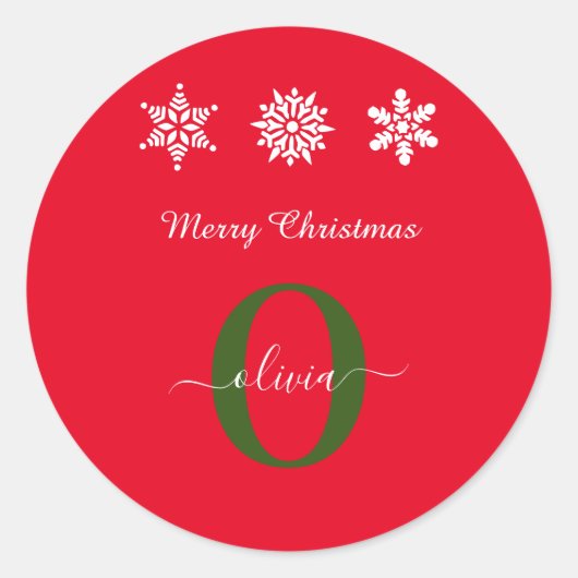 Red White Green Monogram script Merry Kerstry Ronde Sticker (Voorkant)