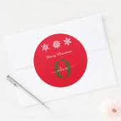 Red White Green Monogram script Merry Kerstry Ronde Sticker (Envelop)