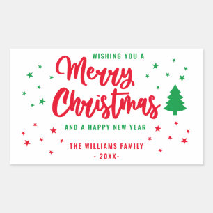 Red White Green Non Photo Family Merry Kerstry Rechthoekige Sticker