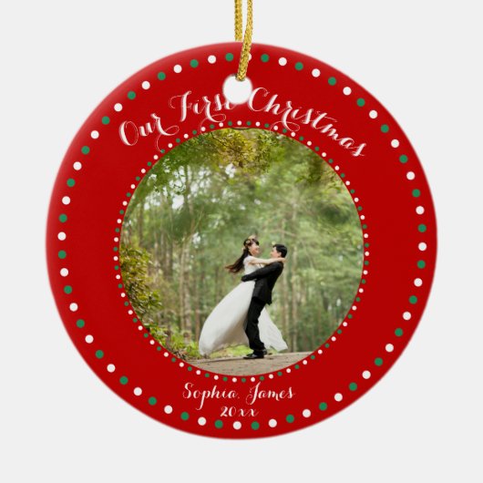 Red White Green Ons eerste kerstOrnament Keramisch Ornament (Voorkant)