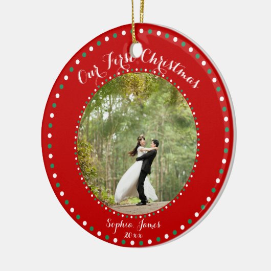 Red White Green Ons eerste kerstOrnament Keramisch Ornament (Links)